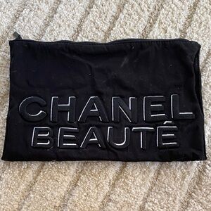 CHANEL Black Pouch with Silver Lettering